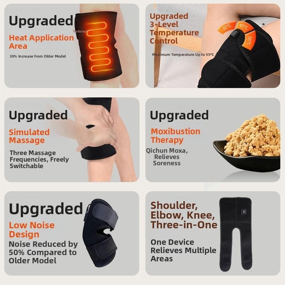 3 in 1 Heated Knee Wrap Black Heating Vibration Massager Heated Knee Brace Arthritis Prevention