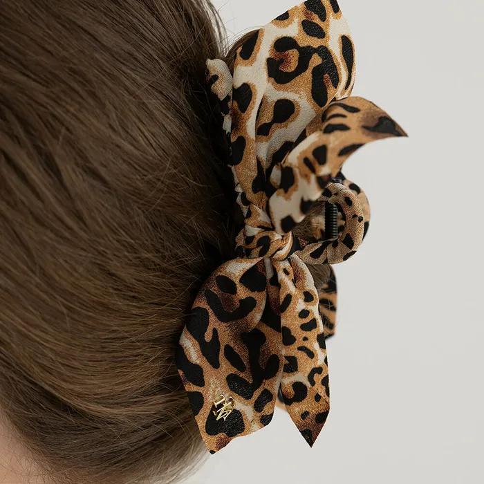 Leopard Double Ribbon Hair Crow Clip HB2276