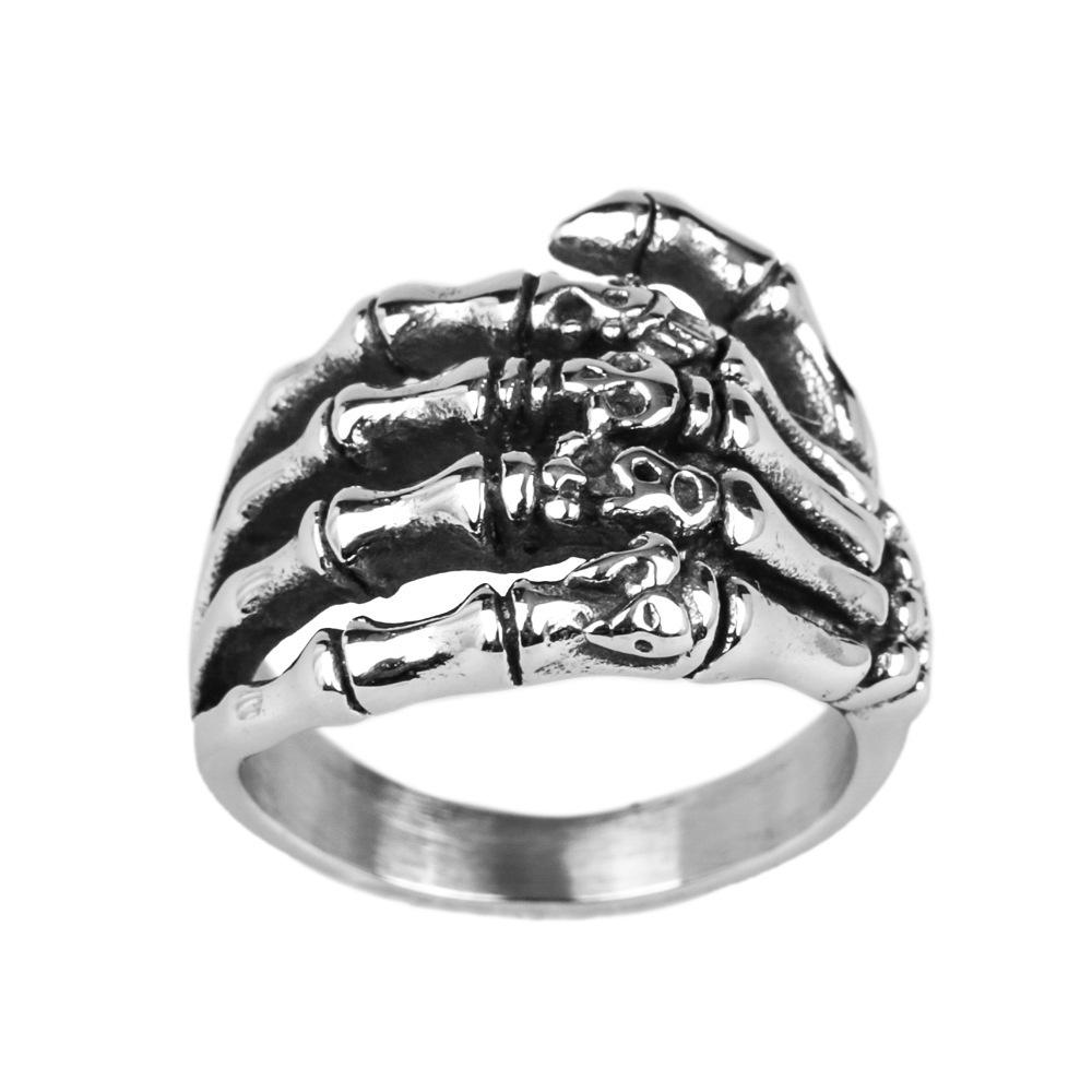 Vintage Stainless Steel Skull Hand Five Finger Skeleton Ring For Women