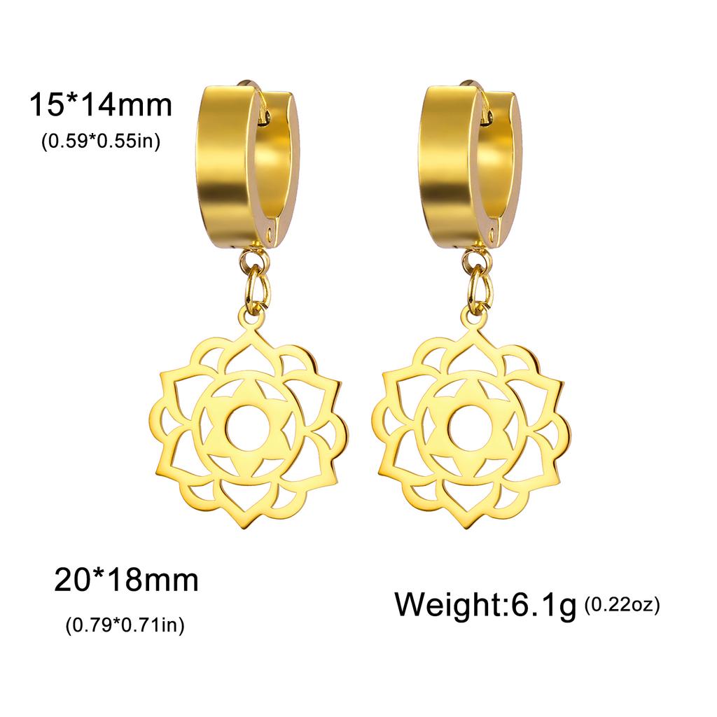 LIKGREAT Stainless Steel Lotus Flower Earrings Elegant Mandala Chakra Drop Pendant Women Healing Buddha Spiritual Yoga Jewelry