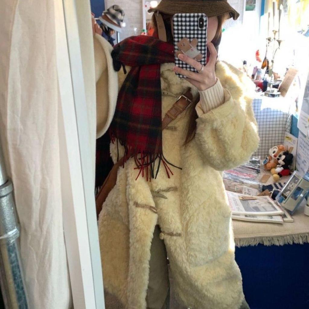 Korean Style Colorblock Faux Fur Toggle Coat for Women (Spring/Summer)