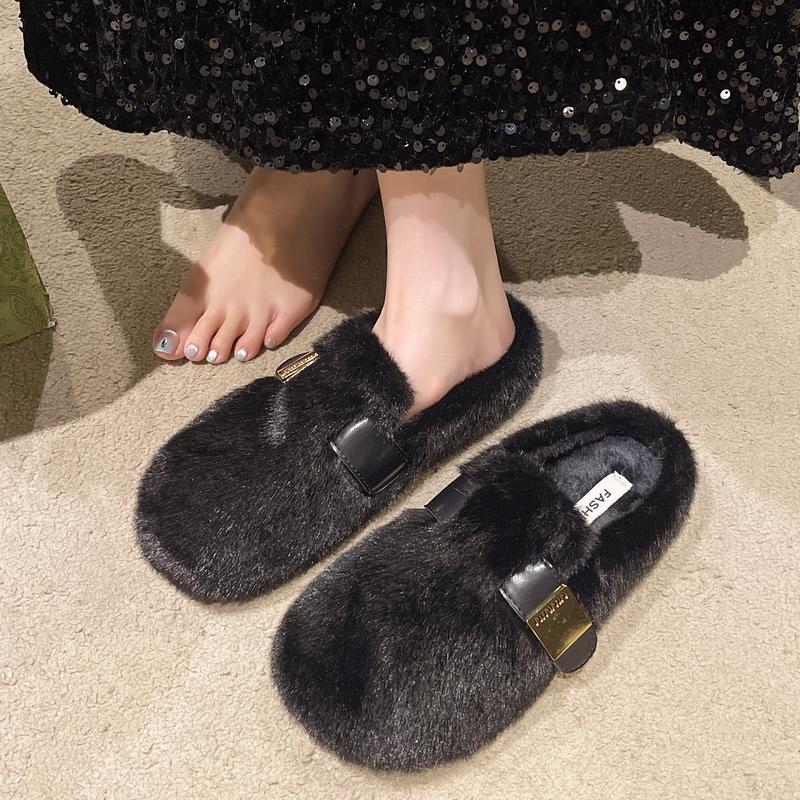 Fashion 2025 Winter Fluffy Fur Slippers Women Platform Female Footwear Loafers Fur Casual Slides Autumn Comfort Home Shoe