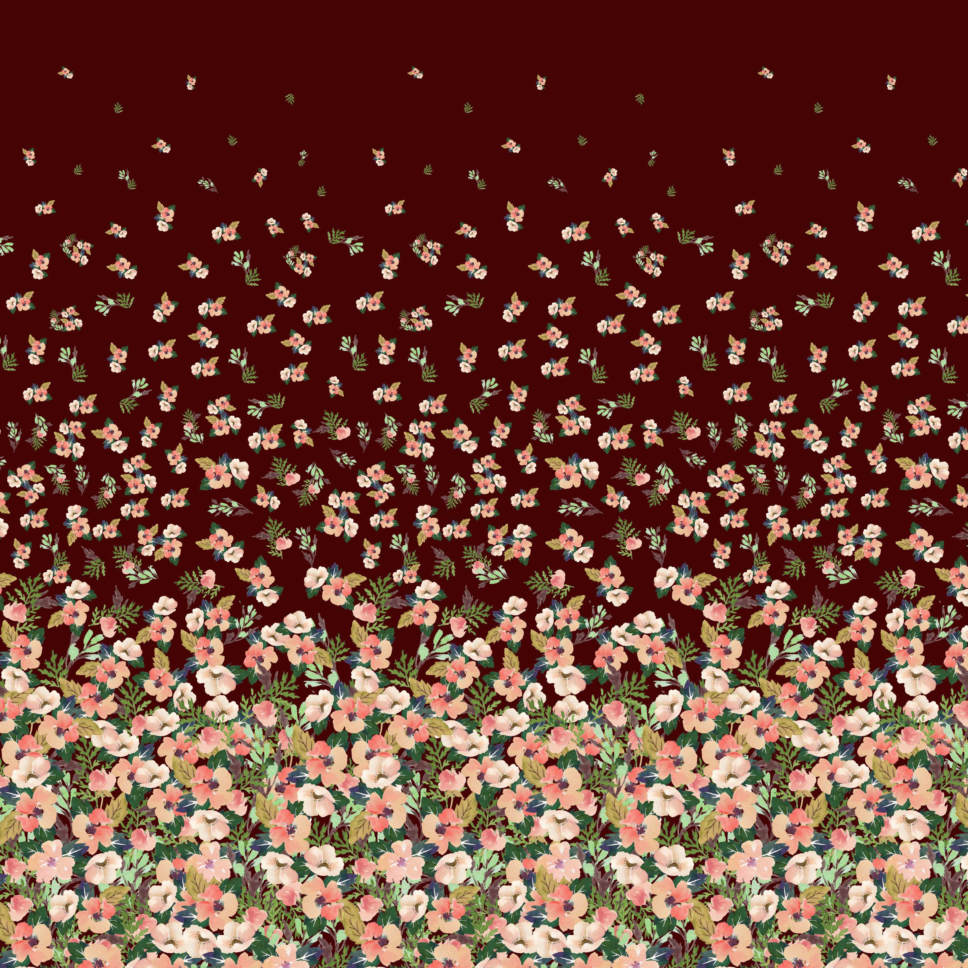 

Японська креп-атласна тканина Soimoi, листя та примула звичайна, квіткові принти на тканині, 42 дюйми 42 Inch Wide - Poly Crepe вина червоного кольору