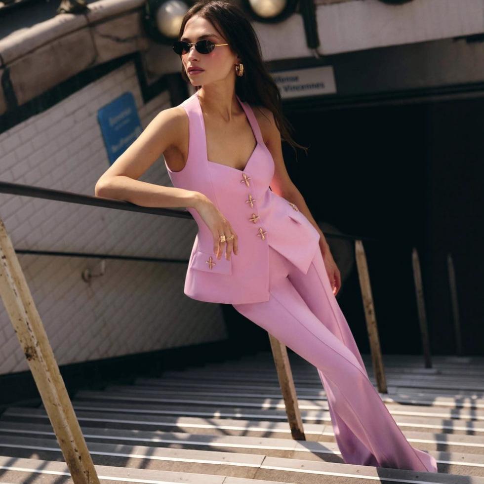 2025 Europe and the United States Close the Waist and Look Thin, Loose and Comfortable Temperament, Commuter Professional Wide-leg Pants, Top and