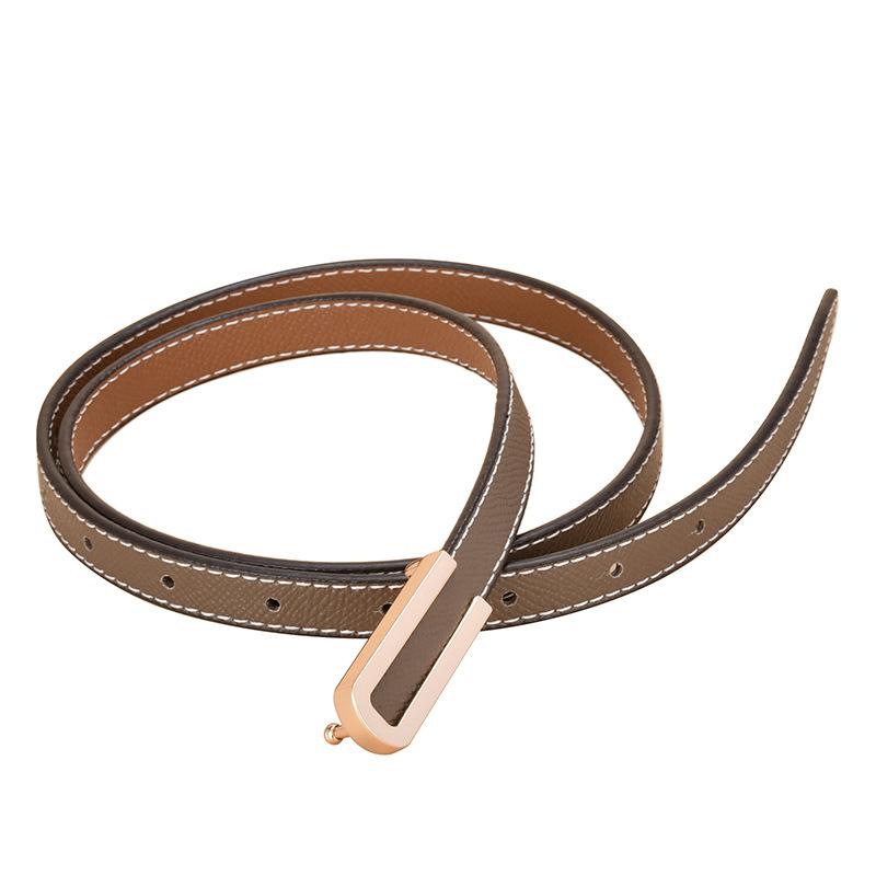 Cowhide Thin Belt for Women Genuine Leather Women's Two-color Belt Dress with Versatile Decorative Exterior Trousers Simple Style