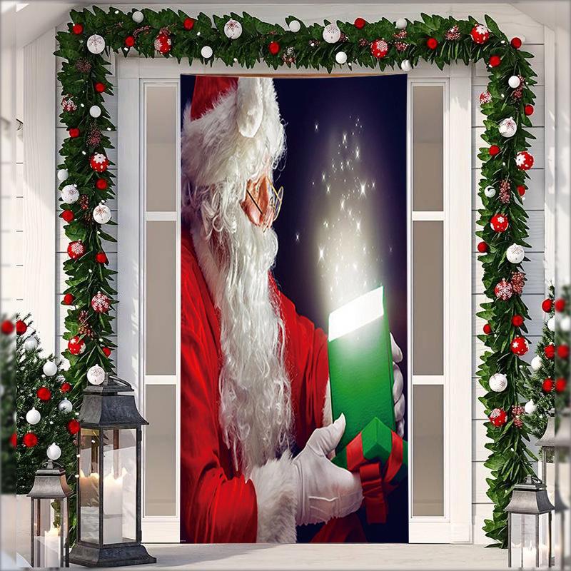 Stretch Fabric Christmas Door Tapestry - Santa Claus Gift Background for Holiday Parties