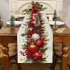 Christmas Ball Pine Needle Table Runner for Table Decor Winter Xmas Snowflakes Kitchen Dining Table Runners Christmas Decoration