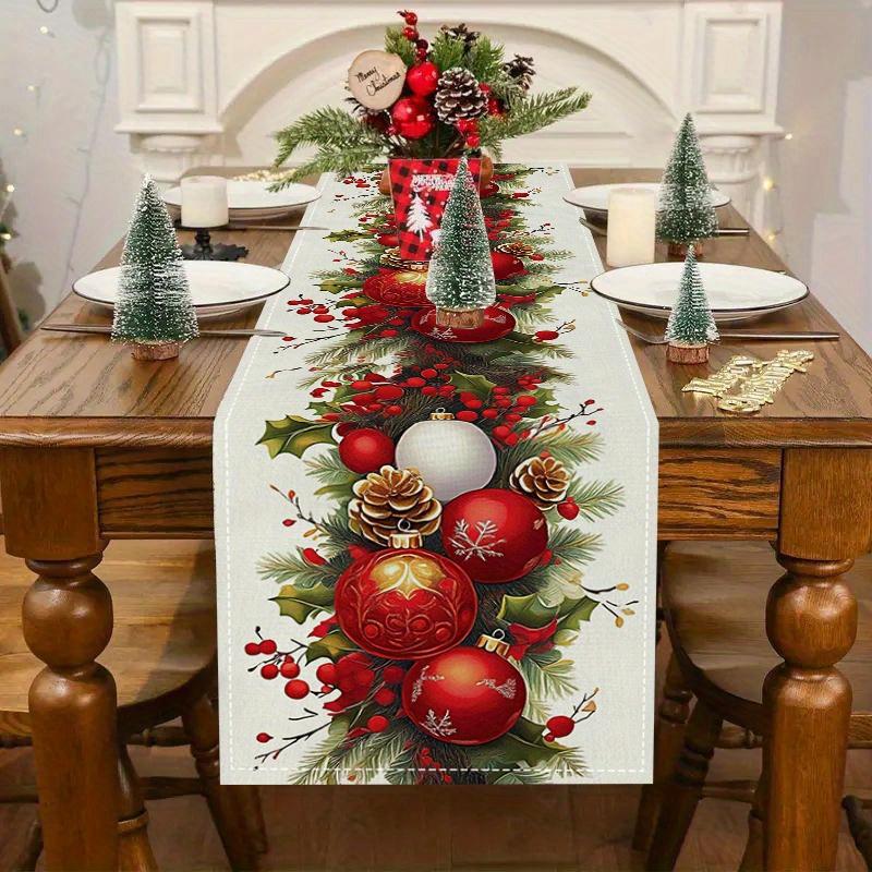 Christmas Ball Pine Needle Table Runner for Table Decor Winter Xmas Snowflakes Kitchen Dining Table Runners Christmas Decoration