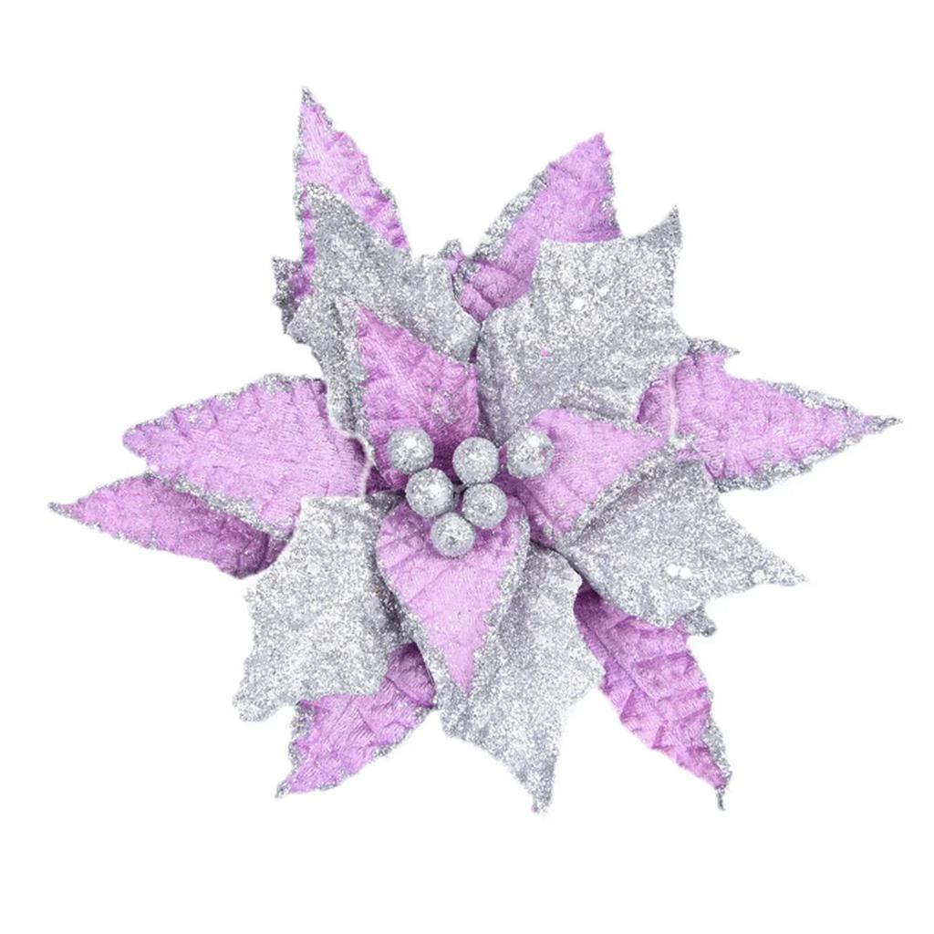 19cm Christmas Fabric Simulation Poinsettia Glitter Flower Hanging Drop Ornaments Xmas Tree Pendant Decoration Party Home Decor