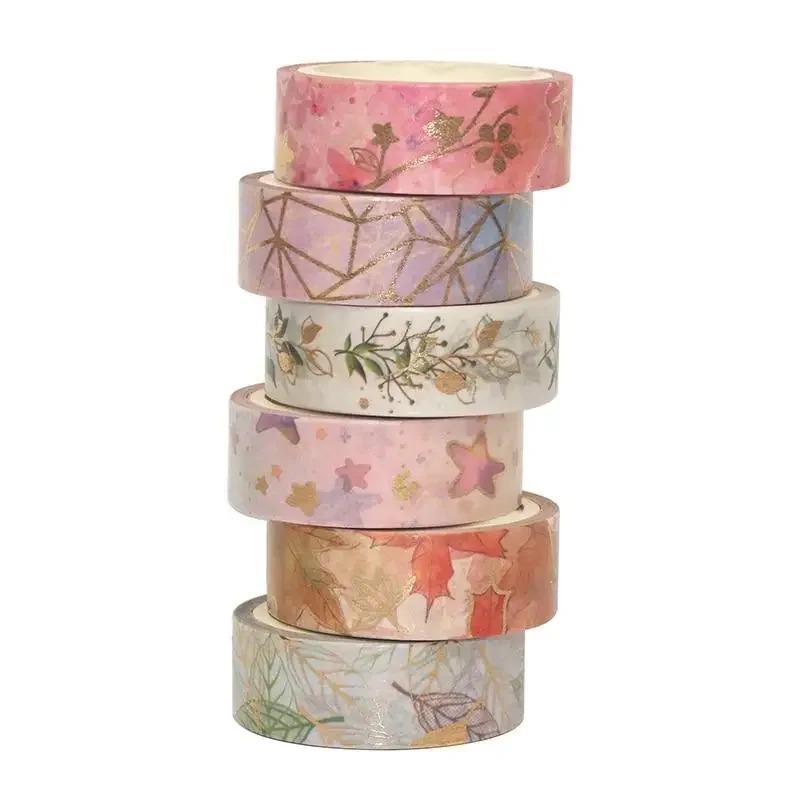 6 Stuks/Set Bloemplant Masking Tape Gouden Folie Washi Decoratieve Plaksticker Scrapbooking Dagboek Planner Kantoorbenodigdheden.