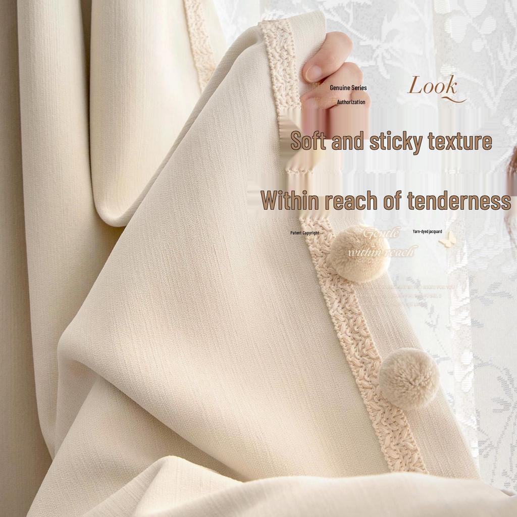 Elegant Double-Sided Chenille Blackout Curtains - High-End Cream Style for Living Room or Bedroom