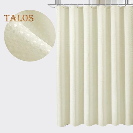 1 Set Shower Curtain with 12 Hanging Rings Contrast Solid Color Thickened Waterproof Punch-free Washable Kitchen Door Curtain Bedroom Window Curtain