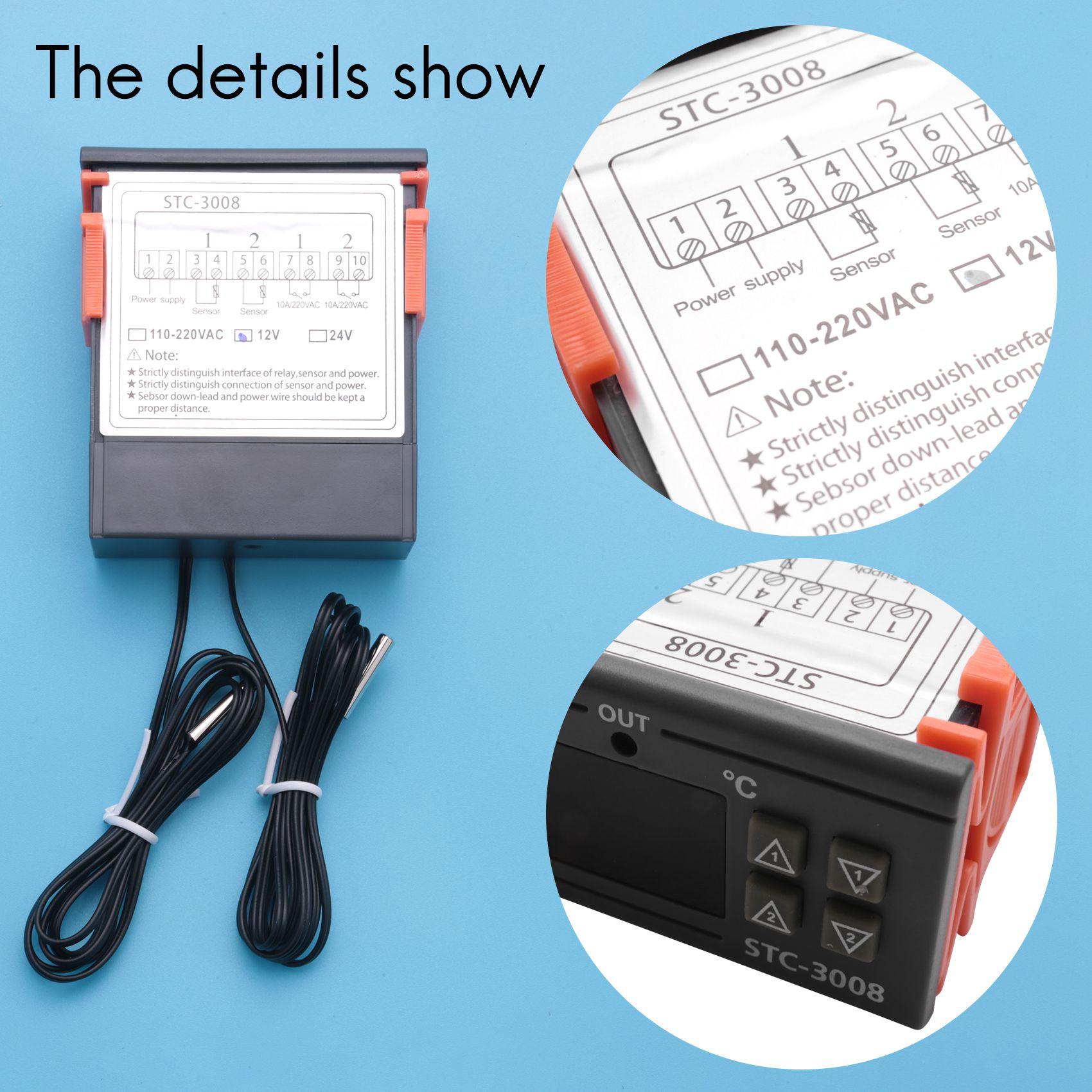 Trending STC-3008 Dual Digital Incubator Thermostat Display Temperature Controller 12V
