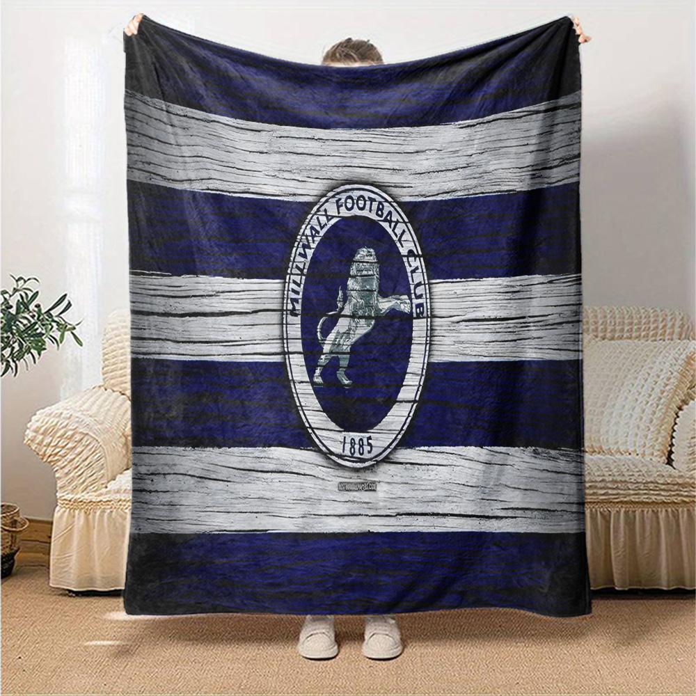 Millwall Fc Crest Design Flannel Blanket, Soft Polyester, Modern Design, All-Season for Camping, Travel, Gifts for holidays or birthdays