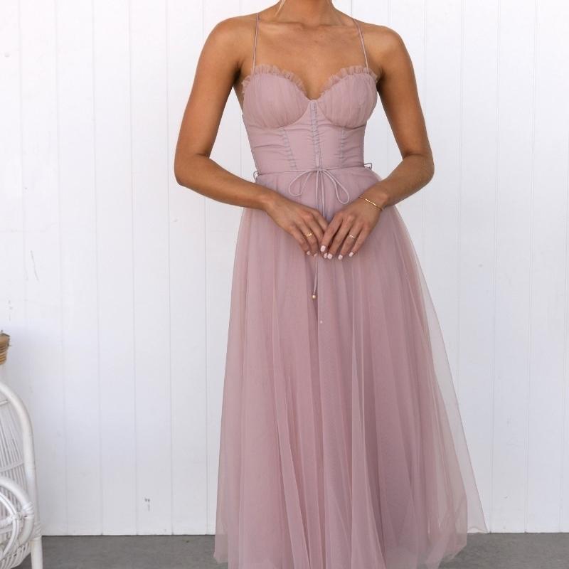 QICED ტემპერამენტი Sexy Sling Mesh Party საღამოს კაბა