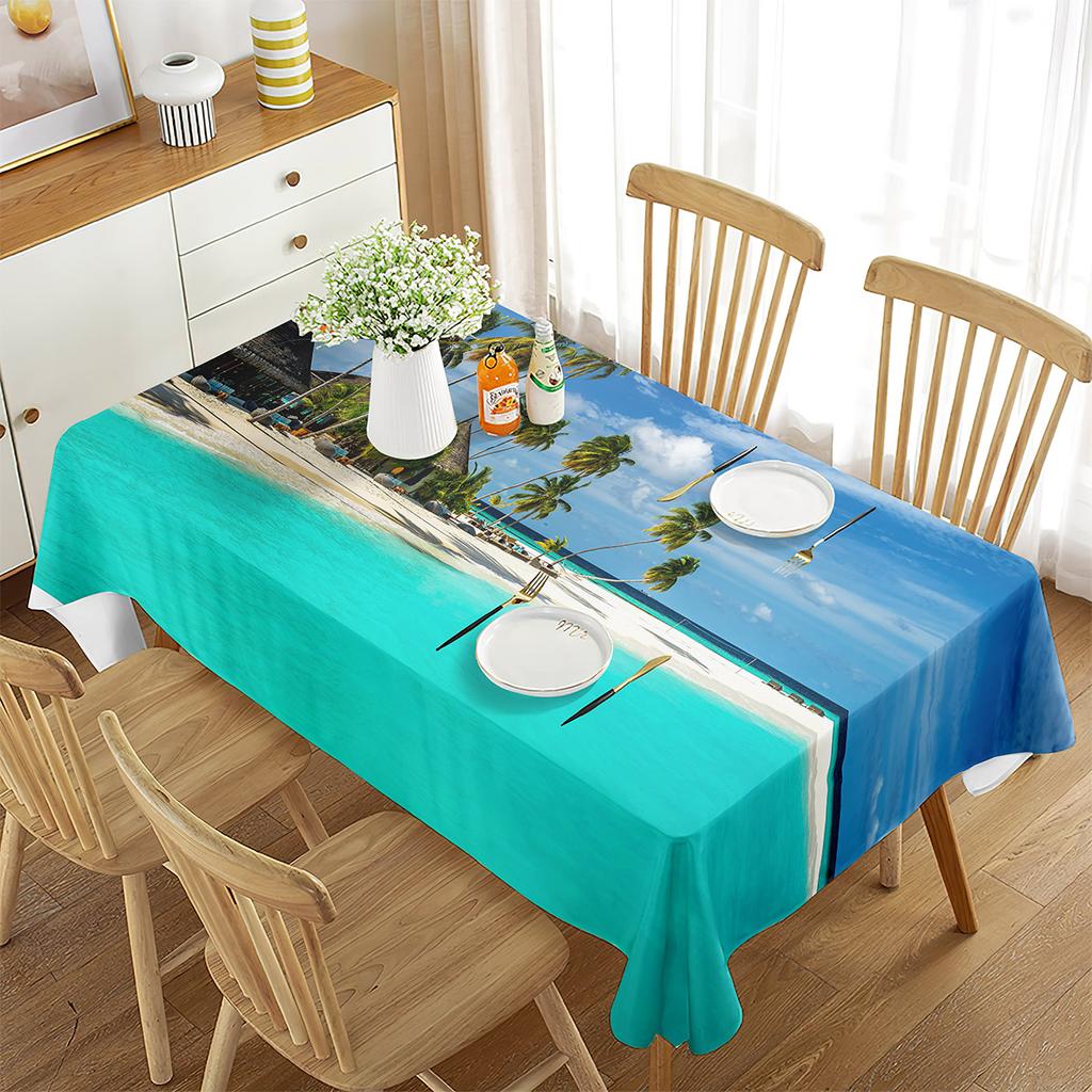 Hawaii Tablecloth, Waterproof and Wipeable Table Cloth for Restaurant Kitchen Dinner,Beach Modern Washable Polyester Table Cover