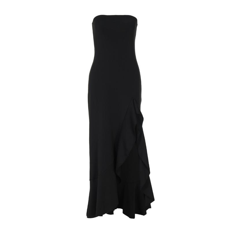 Solid Color Strapless Slit High Waist Bodycon Long Party Dress For Women