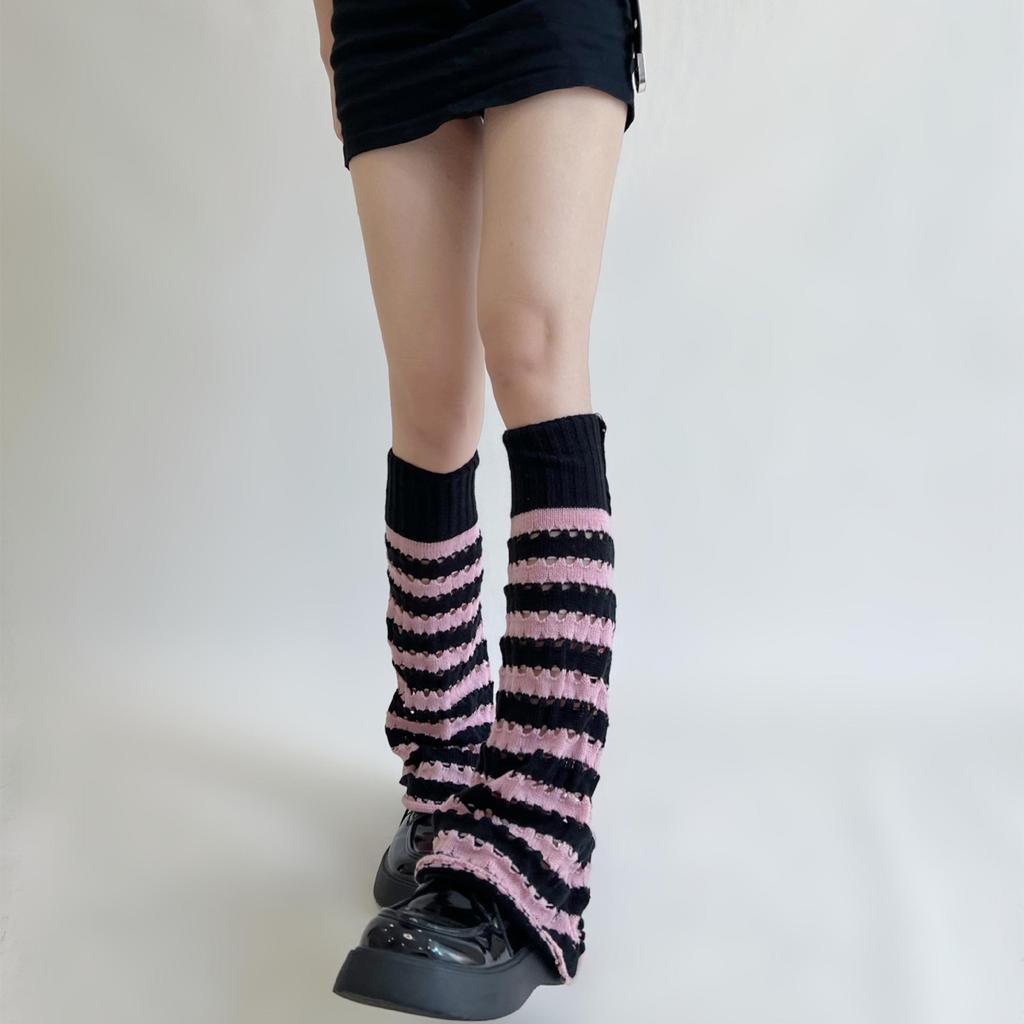 Sweet Striped Leg Warmers Stylish Hollow Knitted Leg Warmers Early Autumn 80s Party Dance Legwarmers for Women Girl Lady