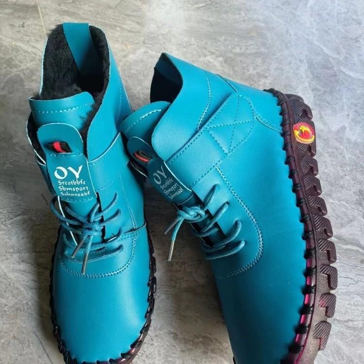 2025 Winter New Velvet Thickened Foreign Trade Large Size Velcro Short Cotton Shoes Hand-stitched Thick Heel Women