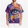Men's Printing Short Sleeve V-neck Working Blouse Chest Pocket Carer Top