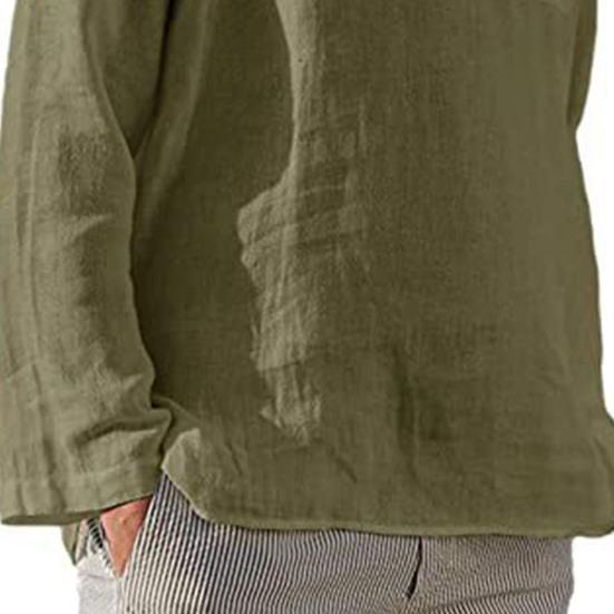 Spring Autumn Men Shirt Solid Color Loose Pocket Top Beach Shirt for Daily Wear