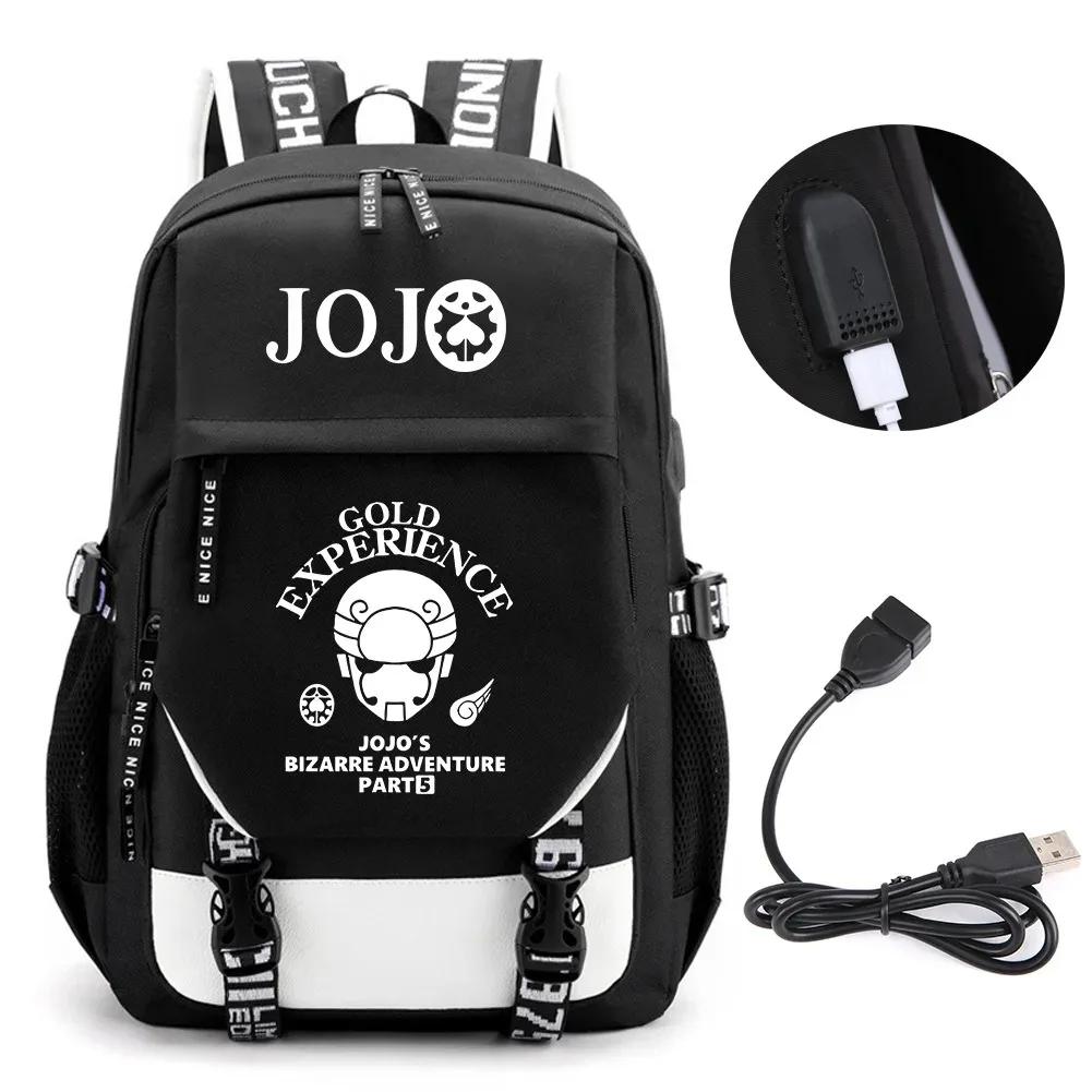 Anime JOJO Jonathan Joestar Golden Experience Backpack School Bookbag with USB Port Laptop Compartment for Boys Girls Travel Bag