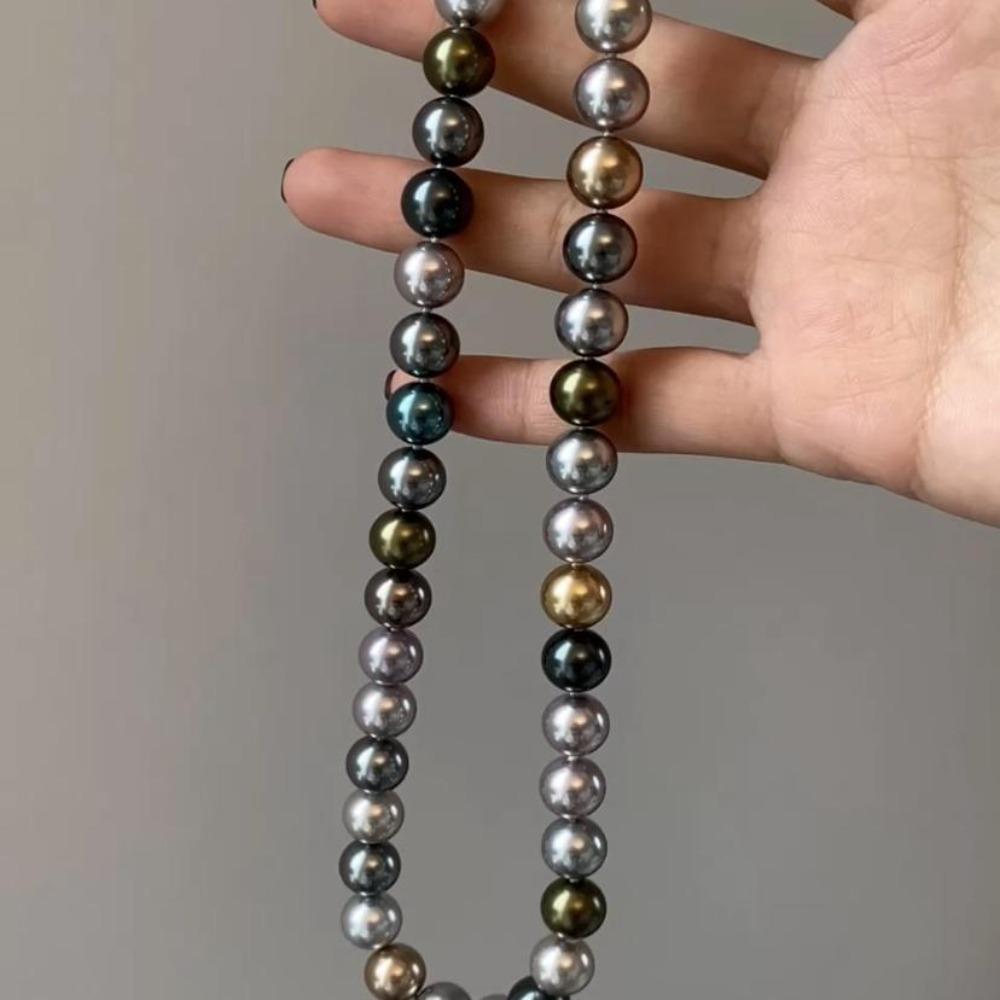 High-gloss Mixed-Color Pearl Necklace Metallic Sheen Pearl Neckchain  Banquet