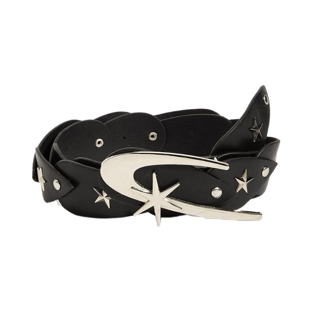 Western Adult Waist Belt with Star Rivet Decors Wear Resistant Stitching Waistband PU Belt for Rock Fan Decorative