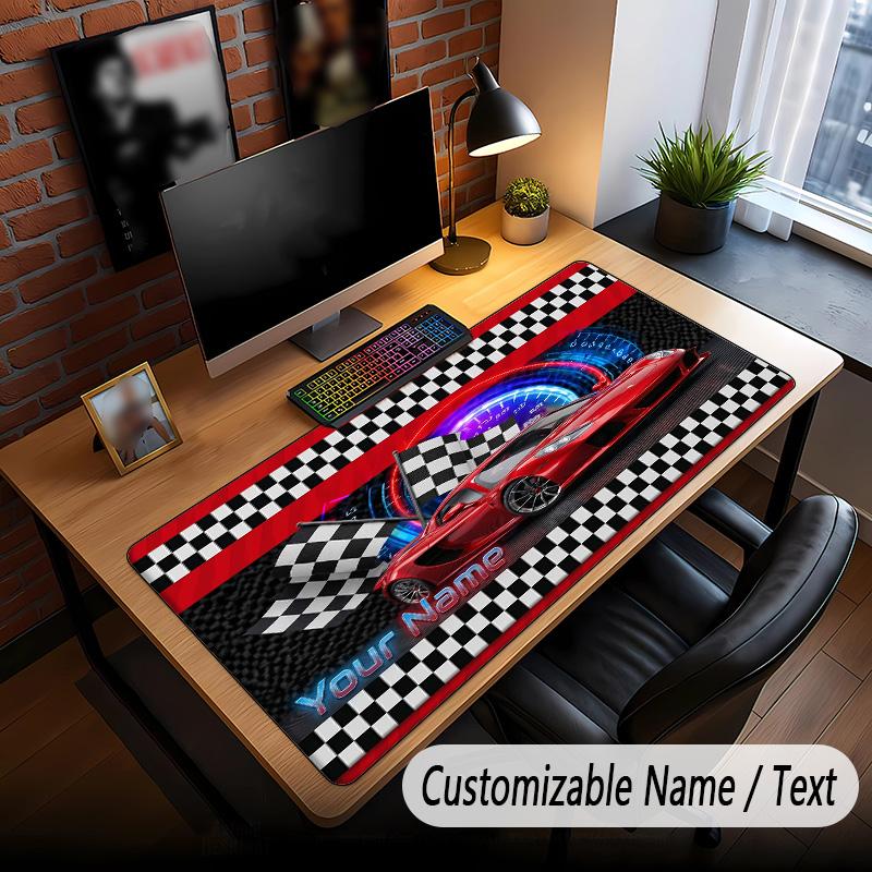 Auto-Rennsport-Thema Benutzerdefiniertes Mauspadd Personalisiert mit Namens-Text Angepasste Schreibtischmatte für Büro Heimdekoration