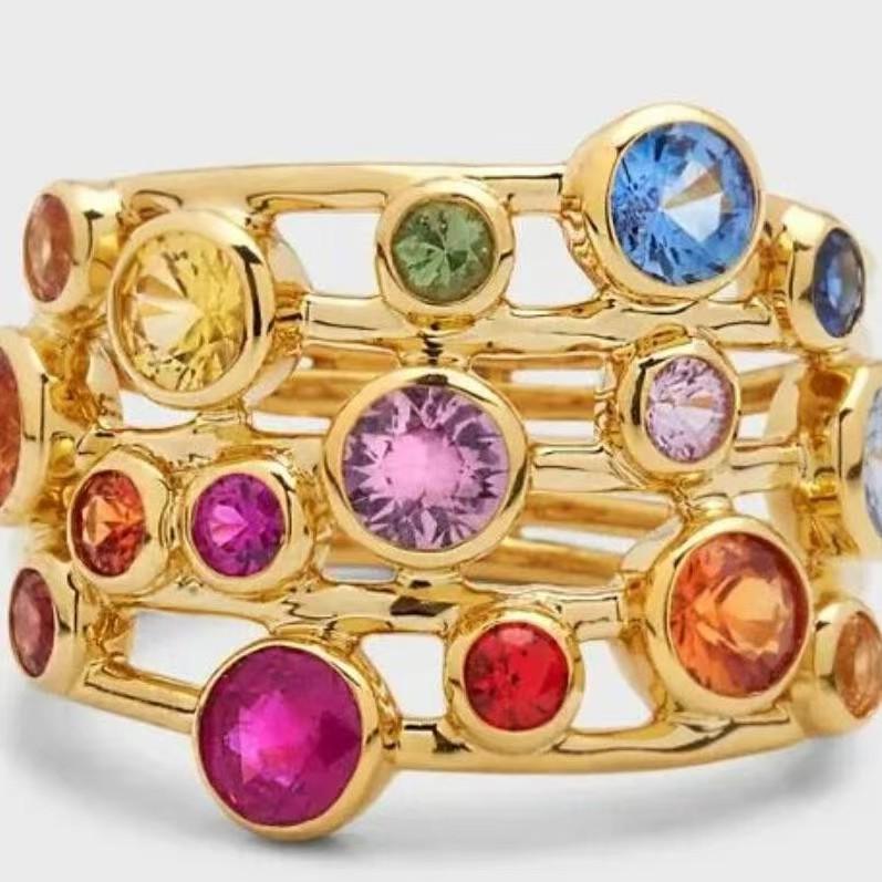 

2026 New Hollow Gold Color Inlay Colorful Stone Ring For Women Birthday Accessories Gifts Custom Zircon Vintage 6