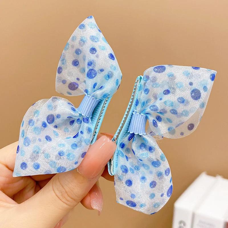2PCS New Princess Gradient Color Bow Lovely Girls Hairpins Children Headwear Hairgrip Hair Clips Barrettes Hair Accessories