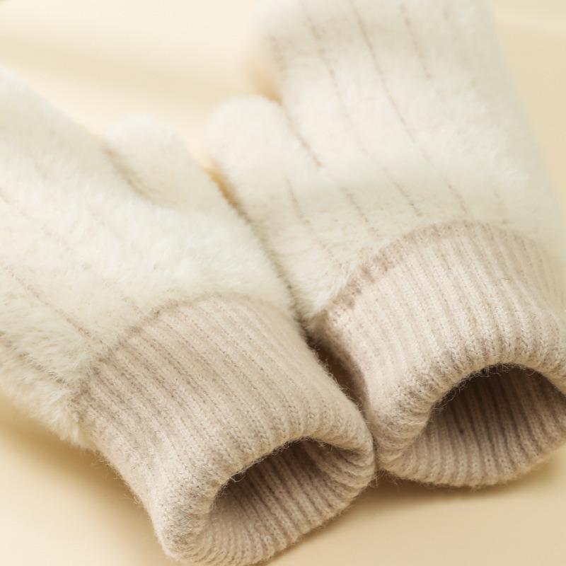 Gloves female winter cute student thickened couple male plush cycling cold warm full finger gloves