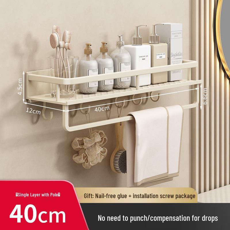 Luxury Wall-Mounted Bathroom Shelf with No-Punch Storage Rods