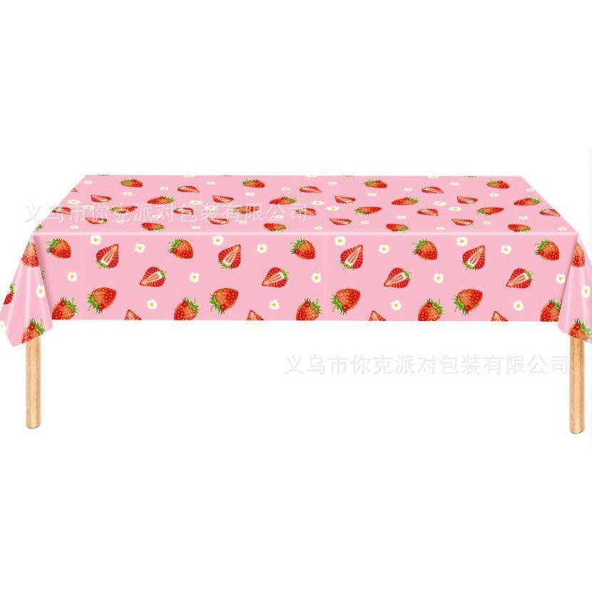 Cute Strawberry Disposable Tableware Set Kids Birthday Party Plates Cups Tablecloth Decor