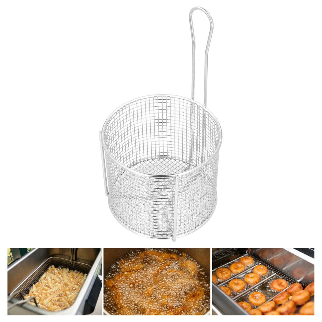 Stainless Steel Fry Basket Reusable Round French Fry Chip Fry Basket with Handle for Frying Serving Food
