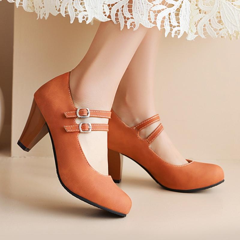 Zarif Kadın Beyaz Yüksek Topuklu Mary Janes Ayakkabılar Moda Siyah Topuklu Parti Düğün Ofis Ayakkabıları Kadın Elbise Pompaları Büyük Numara 45