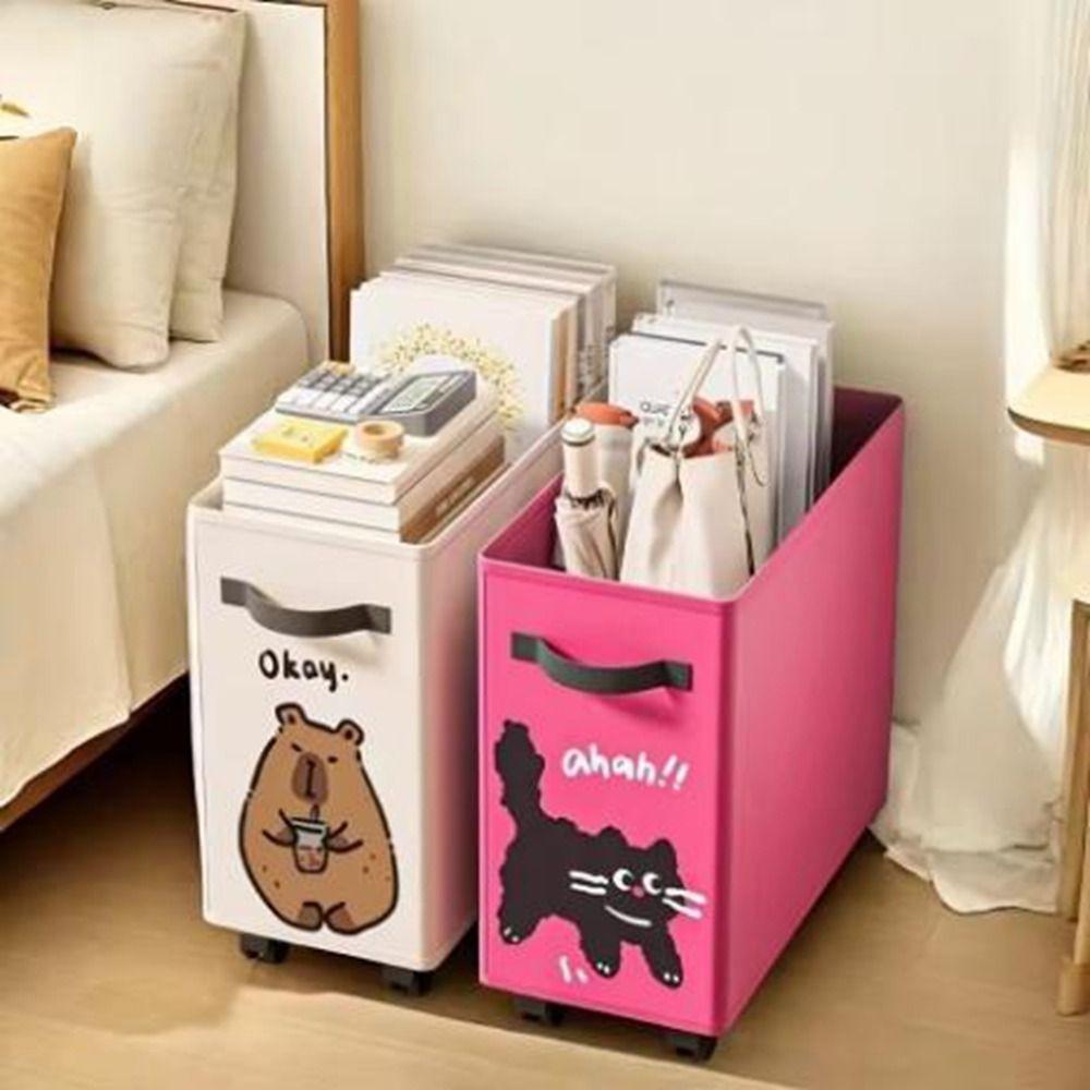 Cartoon Animal Print Rolling Storage Cart Cute Dirty Clothes Basket Laundry Basket  Kitchen