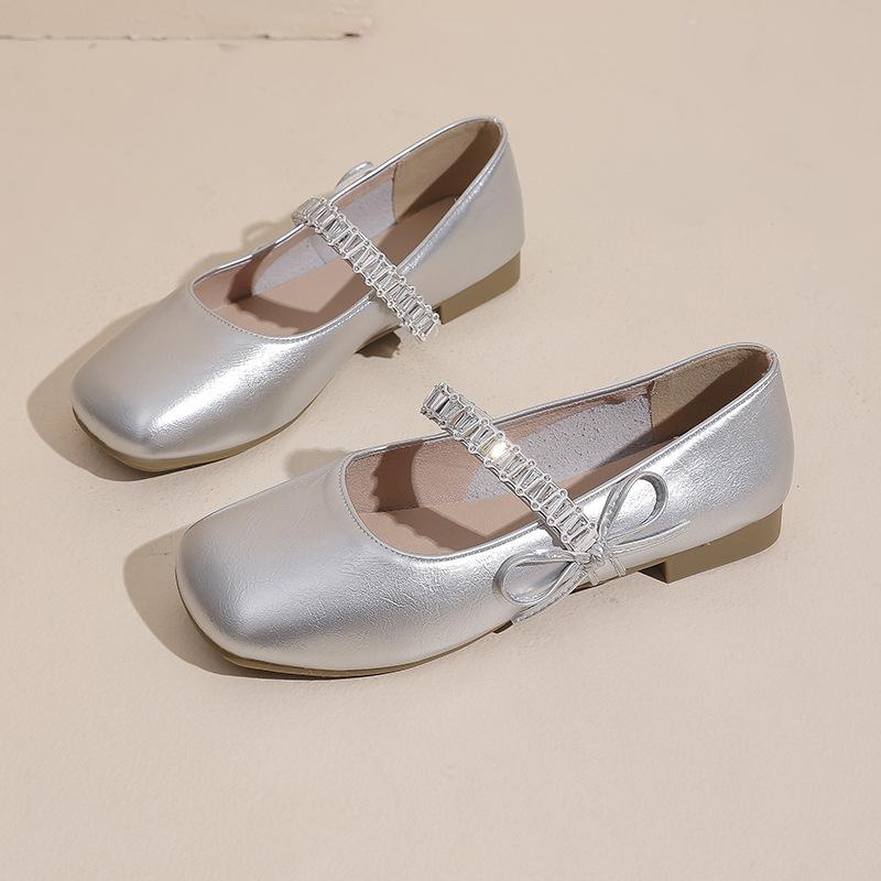 

French rhinestone silver Mary Jane single shoes women s 2025 autumn new small leather shoes with skirt thick heel evening shoes 40 серебряный