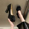 French Temperament Thick Heel High Heels Women's Spring and Autumn 2025 New Retro Bow Not Tired Feet Round Head Light Mouth Single Shoes
