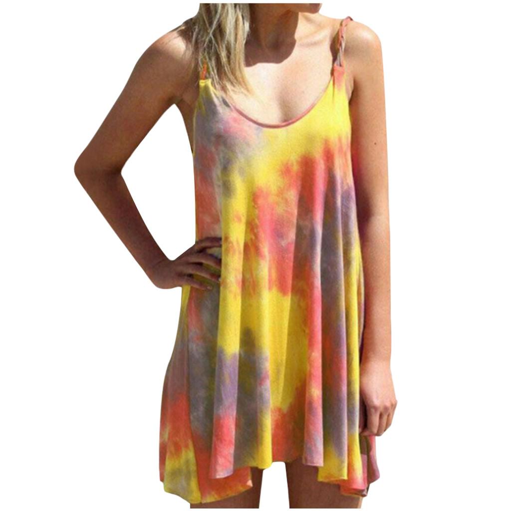 Dámské letní plus size batikované ležérní swingové tričko bez rukávů s nepravidelným lemem