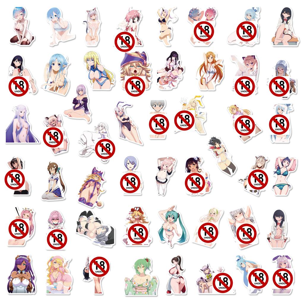 50Pcs Adult Anime Sexy Stickers Suncensored Decals for Laptop Phone Sticker decoration aesthetic