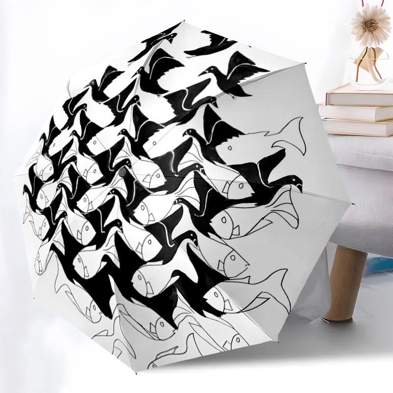 1pc Birds Fish Automatic Open/close Umbrella, 8-Rib sturdy structure, Auto Folding/Opening, Portable Travel Umbrella for Women,170