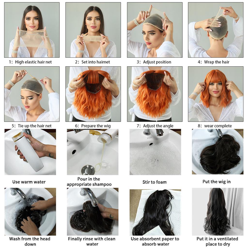 7jhh Wigs Honey Brown Wigs With Neat Bangs High Density Synthetic Loose Brown Hair Wig For Women Daily Use Beginner Friendly
