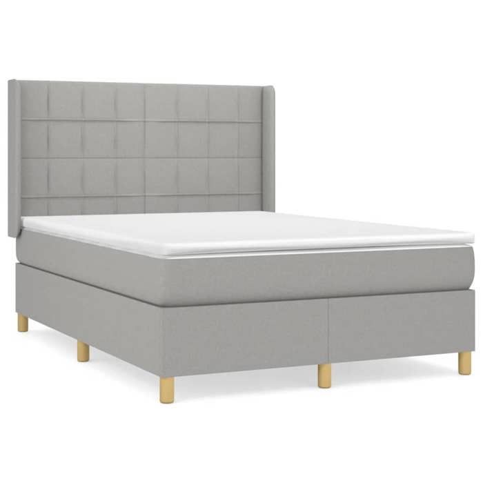 3131985 vidaXL Lit à sommier tapissier avec matelas Gris clair 140x190cm Tissu