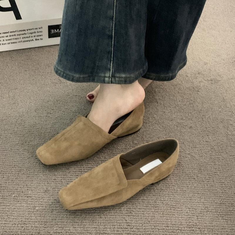 Fashion Hot Selling 2025 Women's Personalized Single Shoes New Flat Square Toe Suede Shoes for Women Leisure Leather Surface Zapatillas