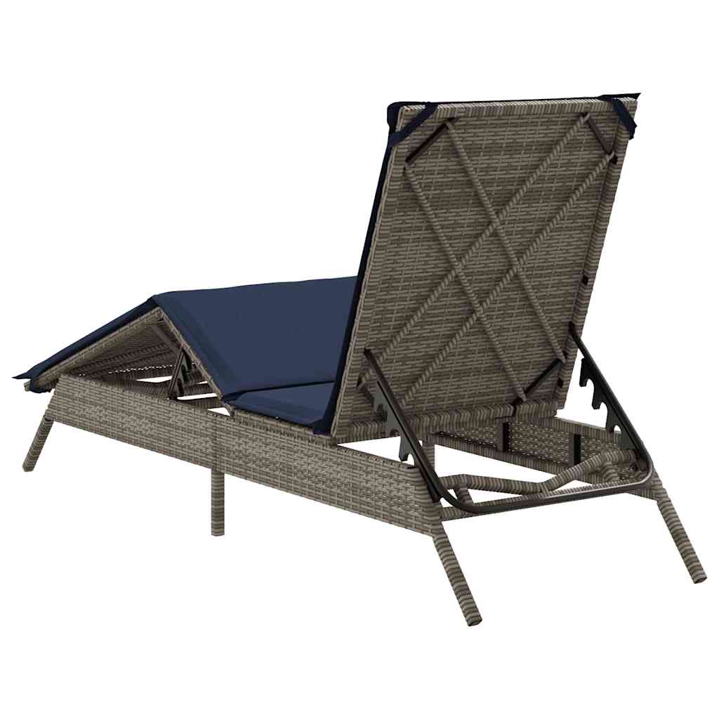 Grey Sun Lounger with Cushion Poly Rattan
