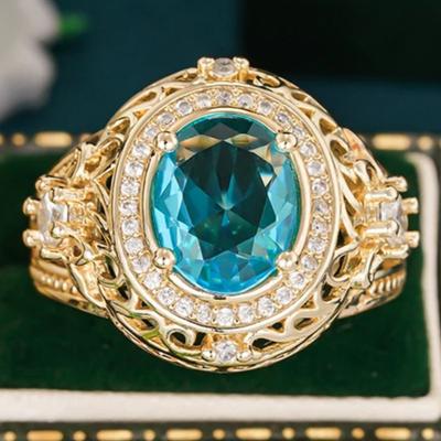 Huitan Luxury Engagement Rings with Blue Cubic Zirconia Opulent Aesthetic Delicate Finger Accessories Stylish Wedding Zircon