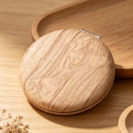 Wooden Grain Handheld Makeup Mirror, Portable Travel Double-sided Vanity Mirror, High Clarity Pocket Cosmetic Mirror for Women Girls