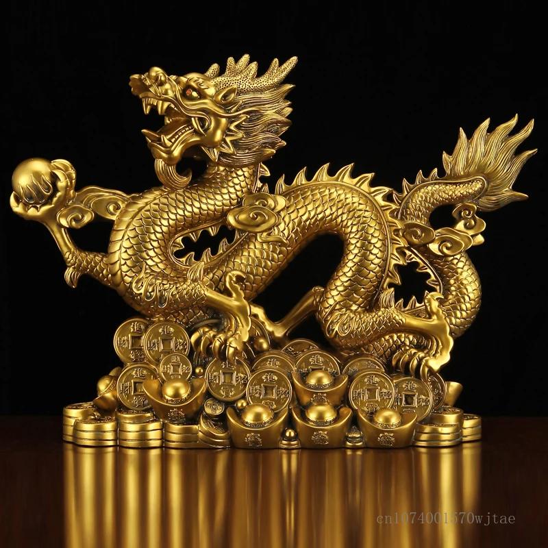 Chinese Creative Synthetic Resin Animal Dragon Sculpture, Blessing Crafts, Lucky Mascot, Living Room and Office Decorations, 1Pc