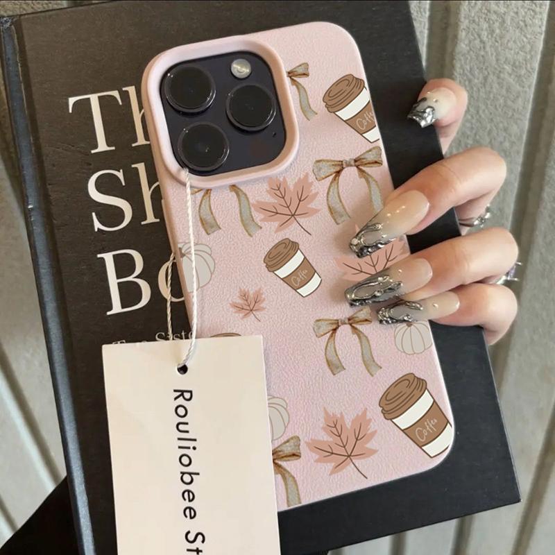 

Maple Leaf Coffee Pattern Soft Phone Case For iPhone 17 16 Pro Max 15 Plus 14 13 12 11 17Air XS Max XR X Faux Leather Cover iPhone XR